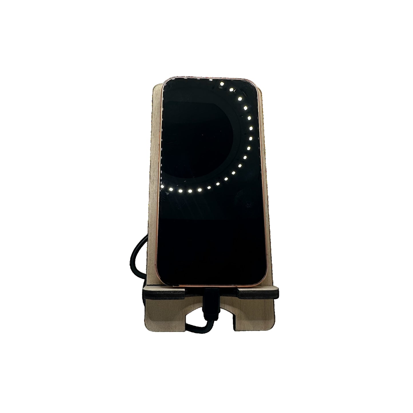 Handyständer aus Holz personalisiert – Handyhalter Fichte mit Logo Gravur nachhaltig