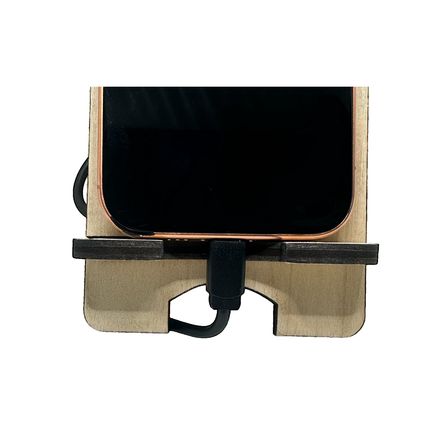 Handyständer aus Holz personalisiert – Handyhalter Fichte mit Logo Gravur nachhaltig