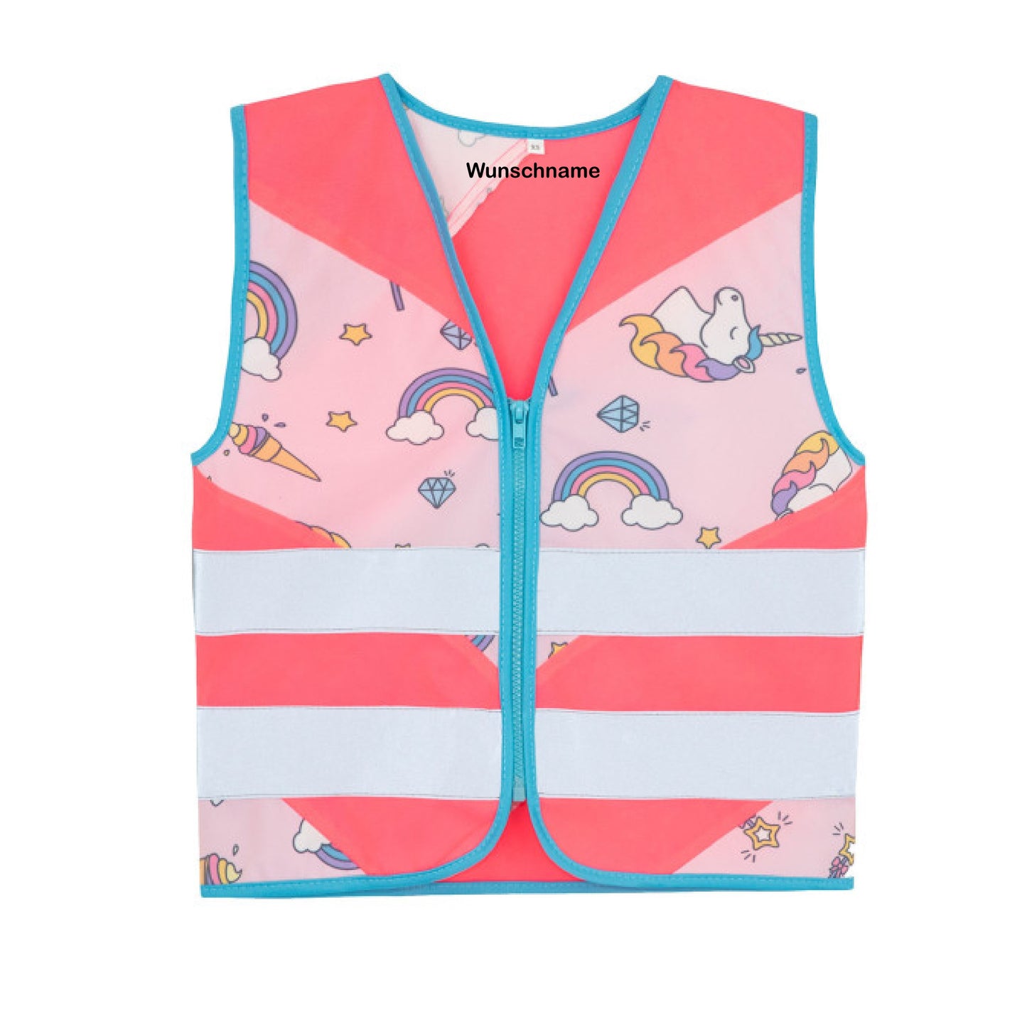 Kinder-Warnweste mit Namen Aufdruck Wunschnamen - Funktionsweste - UNICORN Pink