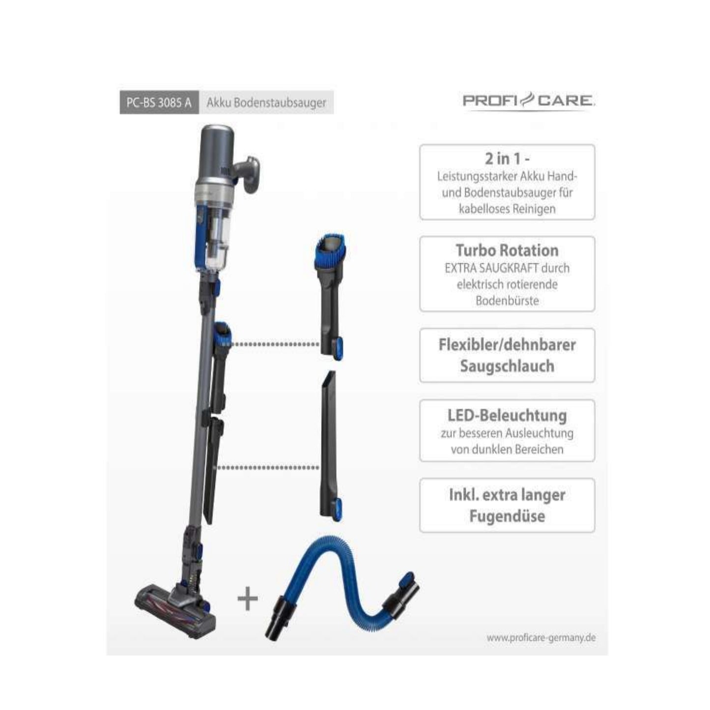 ProfiCare Akku Hand- & Bodenstaubsauger PC-BS 3085 A (Anthrazit)