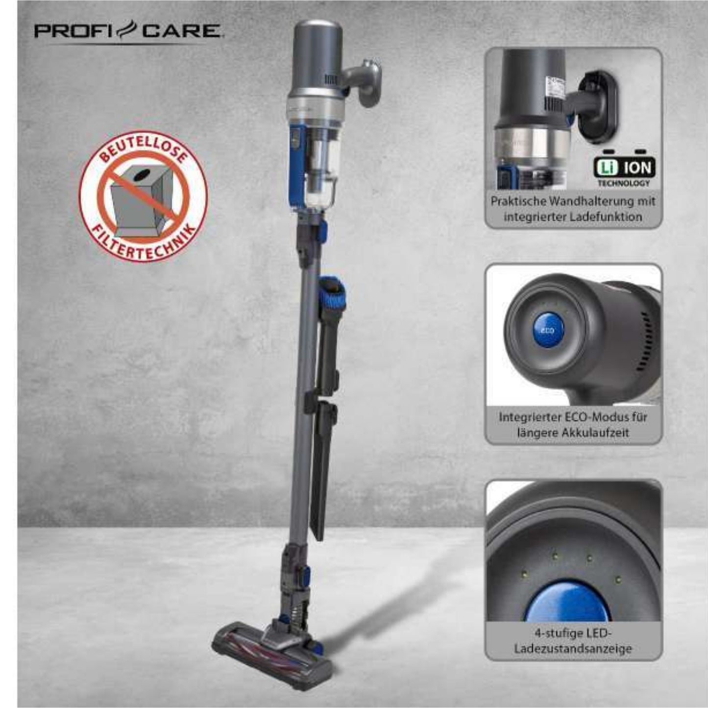ProfiCare Akku Hand- & Bodenstaubsauger PC-BS 3085 A (Anthrazit)