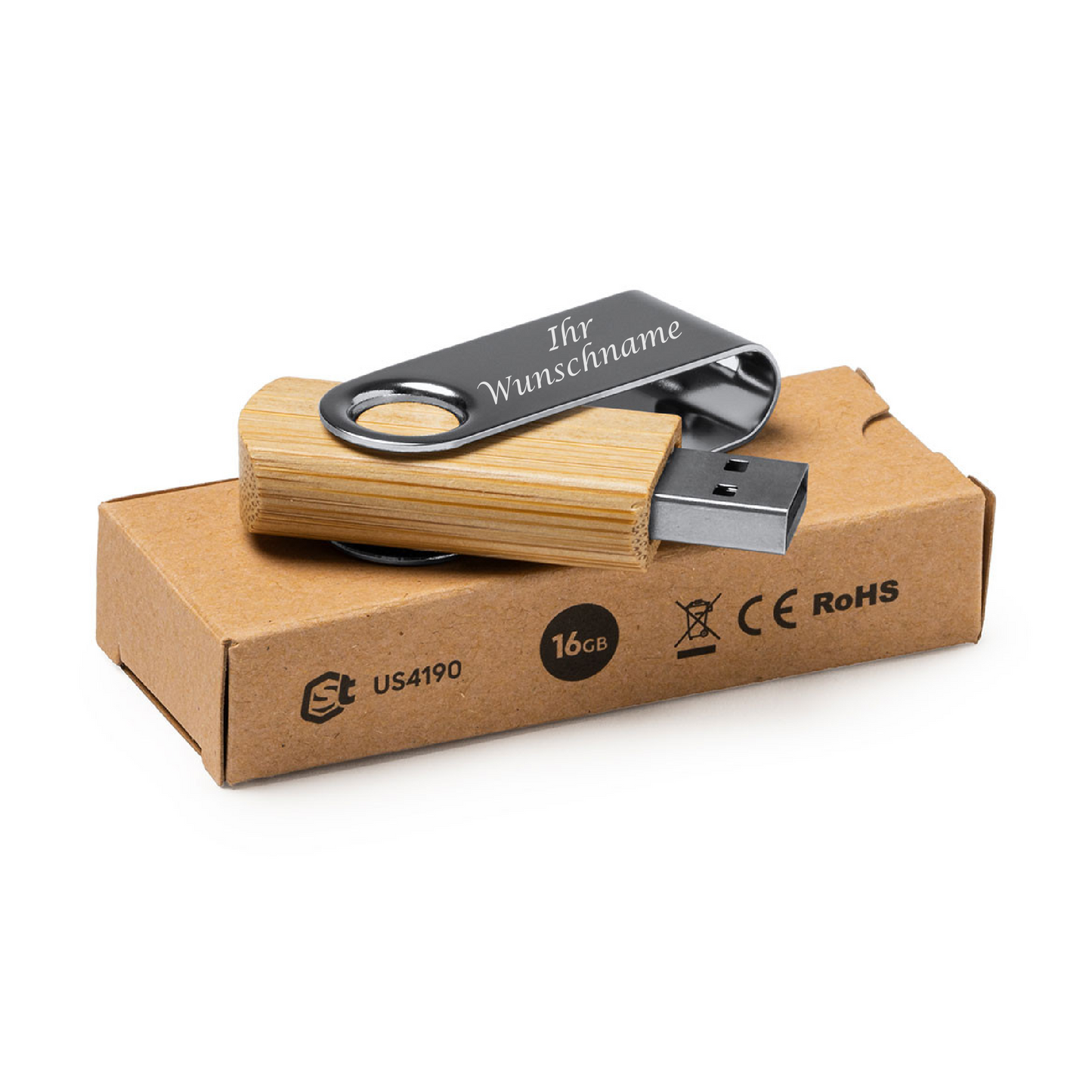 USB-Stick mit Ihr Wunschname Gravur aus Bambus 16GB